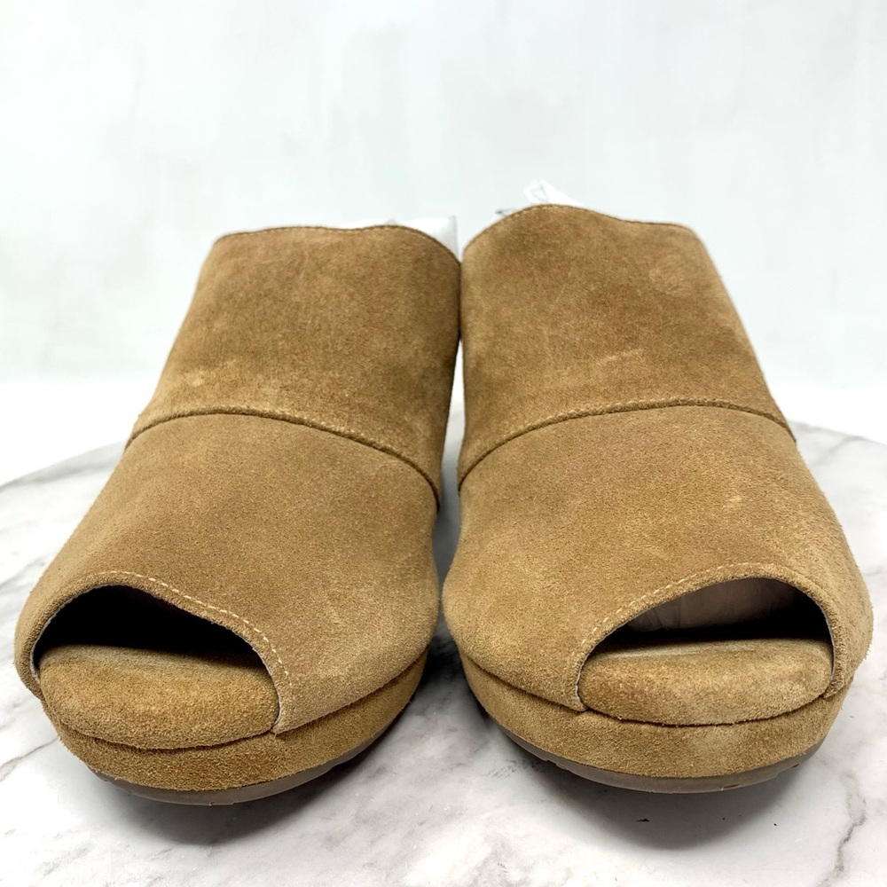 Chocolat Blu Yoana Brown Suede Peep Toe Wedge Mules 7 Bohemian Lagenlook Classic - Picture 4 of 16